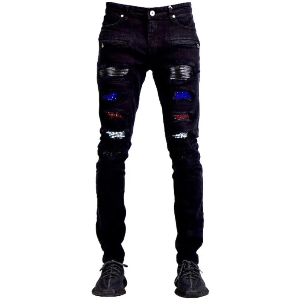 Focus Skinny Stretch Jeans Rhinestones Men’s Size 38x32 (A)